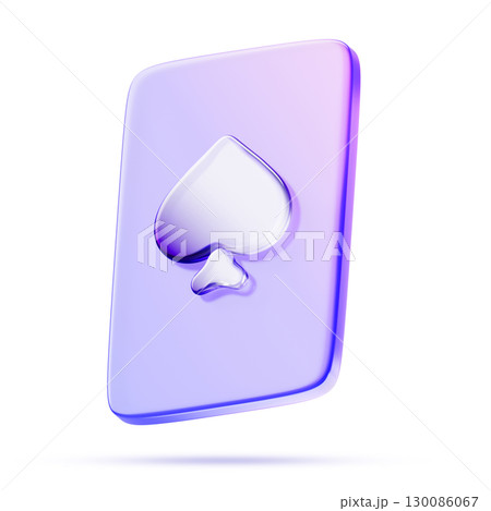 Glass holographic spades playing card 3d icon for poker, blackjack and board games. Gambling ui element, casino or tarot cards with neon purple gradient isolated on white background. 3D illustration Glass holographic spades playing card 3d icon for poker, blackjack and board games. Gambling ui element, casino or tarot cards with neon purple gradient isolated on white background. 3D illustration 130086067
