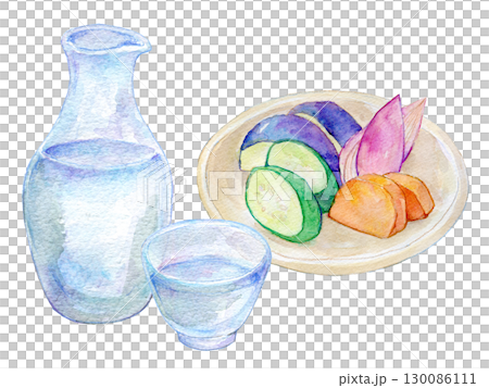 水彩插圖:冷酒和泡菜 水彩插圖:冷酒和泡菜 130086111