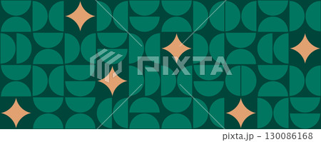 Christmas seamless pattern. Abstract Bauhaus seamless texture. Half circle shapes background. Xmas geometric simple art design bg. Green texture in Bauhaus style. Vintage mosaic vector illustration 130086168