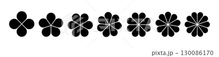 Flower petal shape icon set. Infographic circle diagram. Pie simple chart. Abstract flower leaves geometric graphic element. Round wheel design chart. Vector illustration isolated on white background 130086170