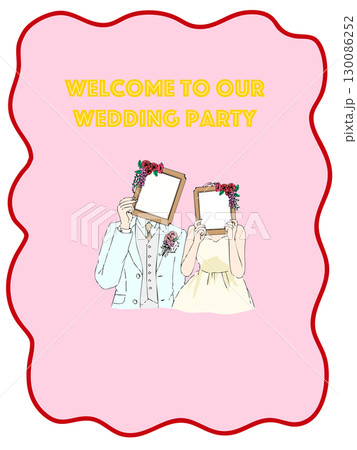 結婚式のお洒落でポップなカードデザイン・ウェディング・招待状・新郎新婦 130086252