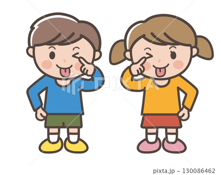 舌を出してあっかんベーをする男の子と女の子のイラスト 舌を出してあっかんベーをする男の子と女の子のイラスト 130086462