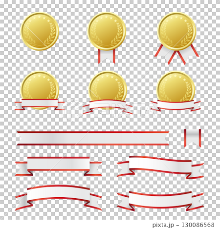 メダルと赤いリボンのイラストセット 130086568