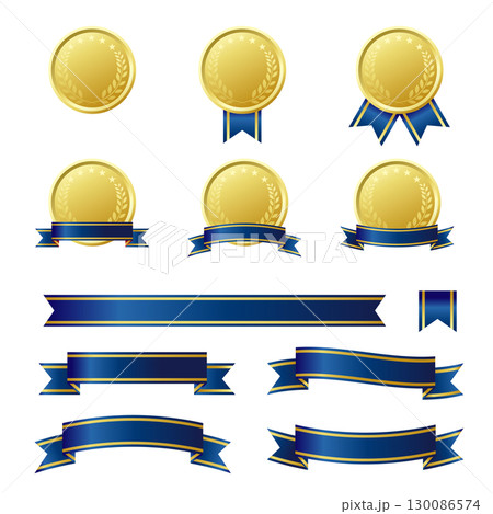 メダルと青いリボンのイラストセット 130086574