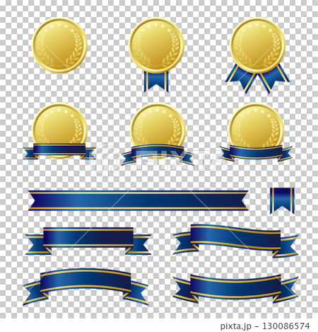 メダルと青いリボンのイラストセット 130086574