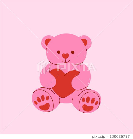 Plush pink bear with red heart. Vector graphics. Plush pink bear with red heart. Vector graphics. 130086757