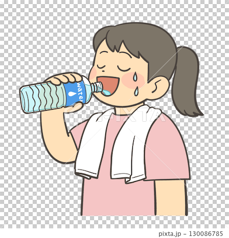 ペットボトルの水を飲む女の子 130086785
