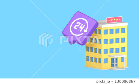 Hotel Building With Blue Windows And Red Five Star Sign Copy Space Banner Vector Illustration 130086867