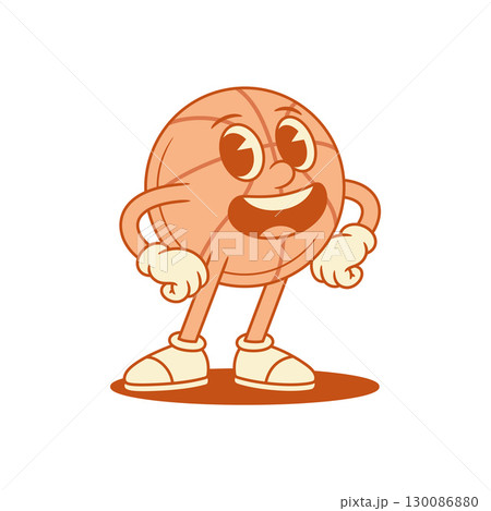 Comic basketball ball cartoon character happy contoured vector flat illustration Comic basketball ball cartoon character happy contoured vector flat illustration 130086880