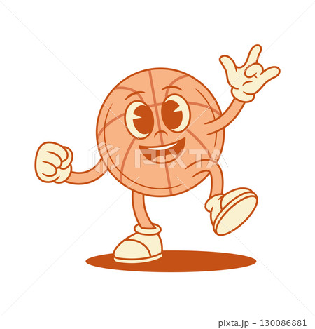 Cool basketball ball cartoon character rock motivation contoured vector flat illustration Cool basketball ball cartoon character rock motivation contoured vector flat illustration 130086881
