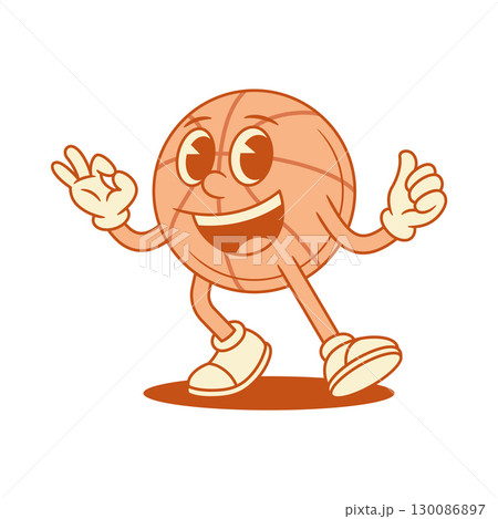 Cheerful smile basketball ball cartoon character ok okay cool gesture contoured vector flat Cheerful smile basketball ball cartoon character ok okay cool gesture contoured vector flat 130086897
