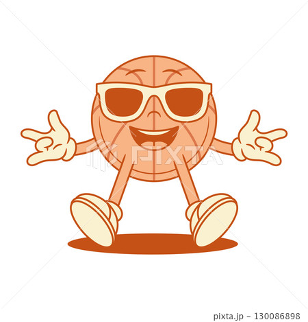 Cool basketball ball cartoon character in sunglasses contoured vector flat illustration Cool basketball ball cartoon character in sunglasses contoured vector flat illustration 130086898