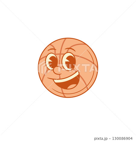 Laughing cute basketball ball cartoon character contoured vector flat illustration 130086904
