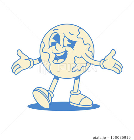 Cheerful comic globe Earth cartoon character welcome contoured vector flat illustration Cheerful comic globe Earth cartoon character welcome contoured vector flat illustration 130086919