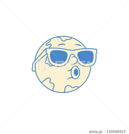 Funky globe Earth planet cartoon character emoji in sunglasses contoured vector flat Funky globe Earth planet cartoon character emoji in sunglasses contoured vector flat 130086925