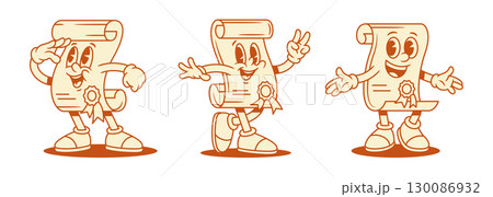 Comic funny diploma education cartoon character set contoured vector flat illustration Comic funny diploma education cartoon character set contoured vector flat illustration 130086932