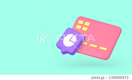 Pink Credit Card and Pie Chart in Speech Bubble 3d Icon Copy Space Banner Vector Illustration 130086972