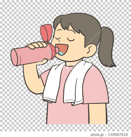 水筒で水を飲む女の子 130087018