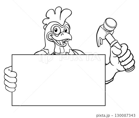 Chicken Rooster Hammer Cartoon Handyman Carpenter Chicken Rooster Hammer Cartoon Handyman Carpenter 130087343