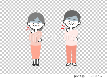 肩を押さえる年配の3頭身男女イラスト 130087378