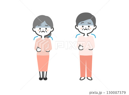 寒がる年配の3頭身男女イラスト 130087379