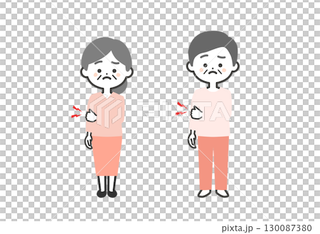 肘を押さえる年配の3頭身男女イラスト 130087380