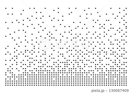 Disintegration dot grain noise, fade halftone effect, disperse dot work, Dispersed background mosaic pixel grid.  130087409