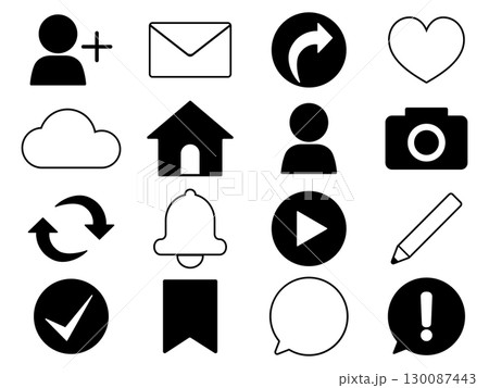 SNS用のアイコン16種セット　モノトーン 130087443