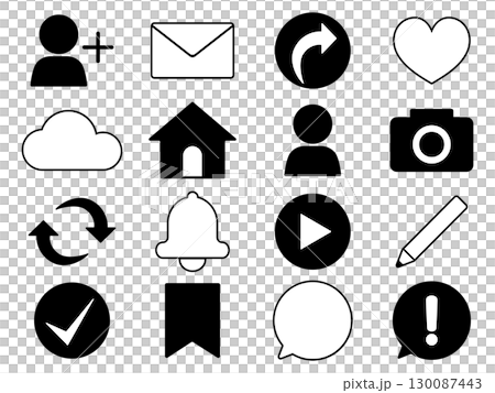 16-item set of SNS icons in monochrome 130087443