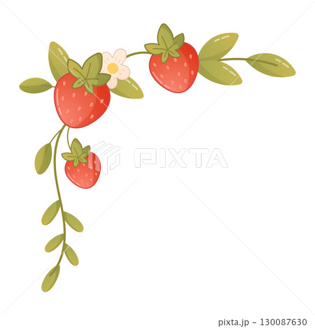 Strawberry and leaf corner element illustration Strawberry and leaf corner element illustration 130087630