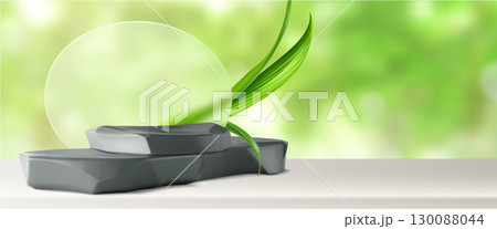 Podium display with stone rock platforms 130088044