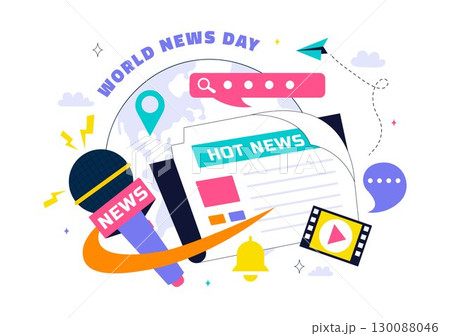 World News Day Vector Illustration featuring Press Freedom, Media, and Journalism Promoting Truth Amidst the Rise of Misinformation in a Background World News Day Vector Illustration featuring Press Freedom, Media, and Journalism Promoting Truth Amidst the Rise of Misinformation in a Background 130088046