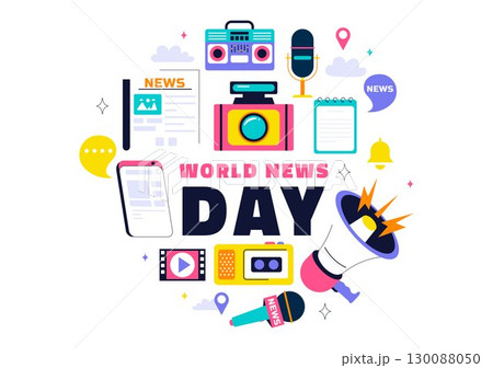 World News Day Vector Illustration featuring Press Freedom, Media, and Journalism Promoting Truth Amidst the Rise of Misinformation in a Background 130088050