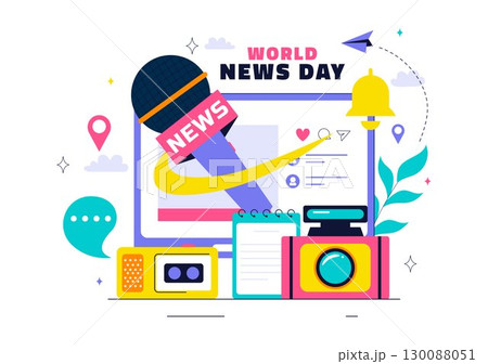 World News Day Vector Illustration featuring Press Freedom, Media, and Journalism Promoting Truth Amidst the Rise of Misinformation in a Background World News Day Vector Illustration featuring Press Freedom, Media, and Journalism Promoting Truth Amidst the Rise of Misinformation in a Background 130088051