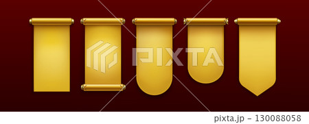 Chinese scroll paper set with golden banners Chinese scroll paper set with golden banners 130088058