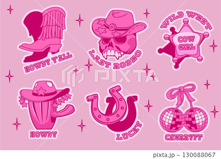Pink disco cowgirl sticker set 130088067