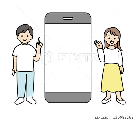 人物 ビジネスマンとビジネスウーマンとスマートフォン 130088268