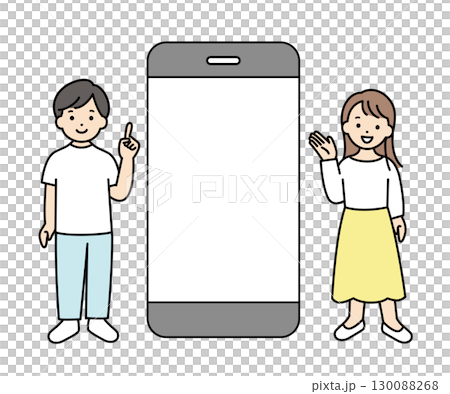 人物 ビジネスマンとビジネスウーマンとスマートフォン 130088268