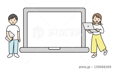 人物 ビジネスマンとビジネスウーマンとパソコン 130088269