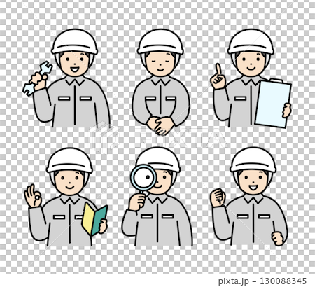Male worker facial expression illustration set Male worker facial expression illustration set 130088345