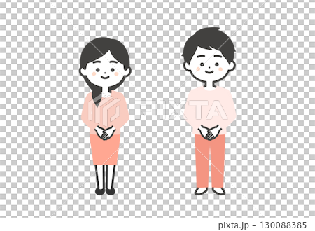 Three-dimensional illustration of a man and woman clasping their hands in front of each other Three-dimensional illustration of a man and woman clasping their hands in front of each other 130088385