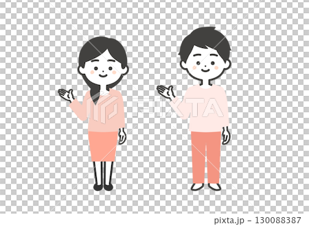 Three-headed male and female illustration pointing with hand 130088387
