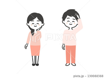 照れる3頭身男女イラスト 照れる3頭身男女イラスト 130088388