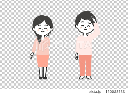 尷尬的三頭高的男性和女性插圖 尷尬的三頭高的男性和女性插圖 130088388