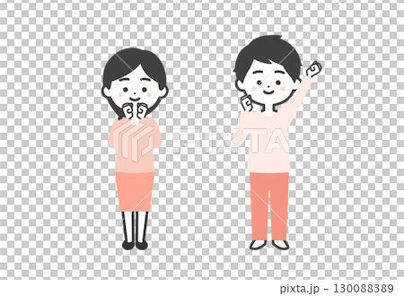 一男一女用雙手握拳的三頭插畫 一男一女用雙手握拳的三頭插畫 130088389