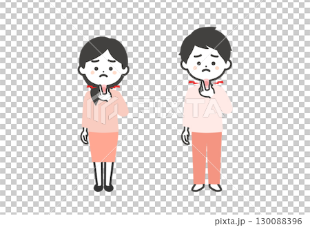 一男一女摀住喉嚨的三頭插畫 130088396