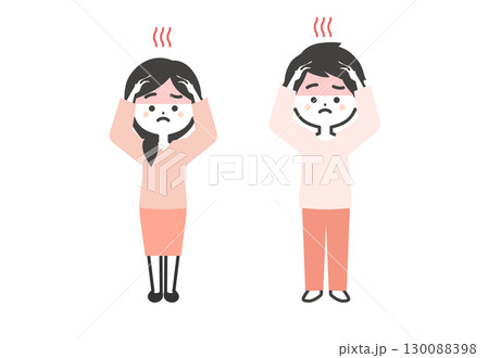 両手で頭を押さえる3頭身男女イラスト 130088398