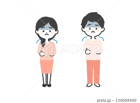 寒がる3頭身男女イラスト 130088400