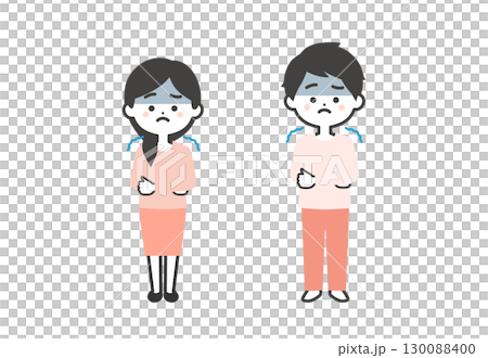 寒がる3頭身男女イラスト 130088400