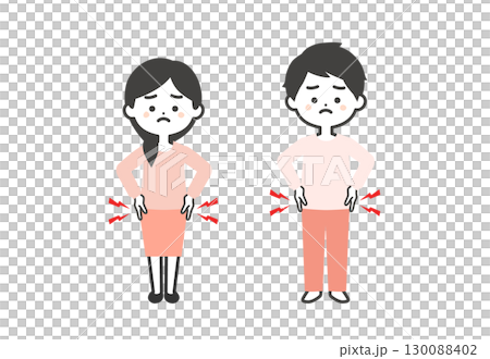 一男一女抱著腰的三頭插畫 130088402